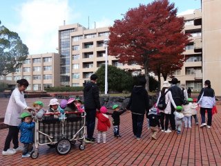 写真：学内お散歩の様子