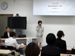 写真：滋賀県健康医療課　課長補佐（兼） 医療人材確保係長福井美代子氏によるご挨拶