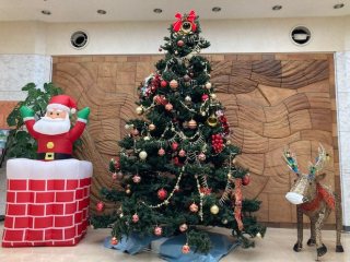 病院正面玄関陶壁前のクリスマスツリー 写真:病院正面玄関陶壁前のクリスマスツリー